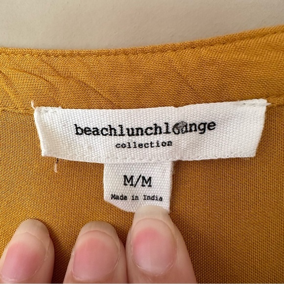 Women M Boho Long Sleeve Dress Embroidered V Neck India Mustard Gold Geometric - Picture 4 of 11